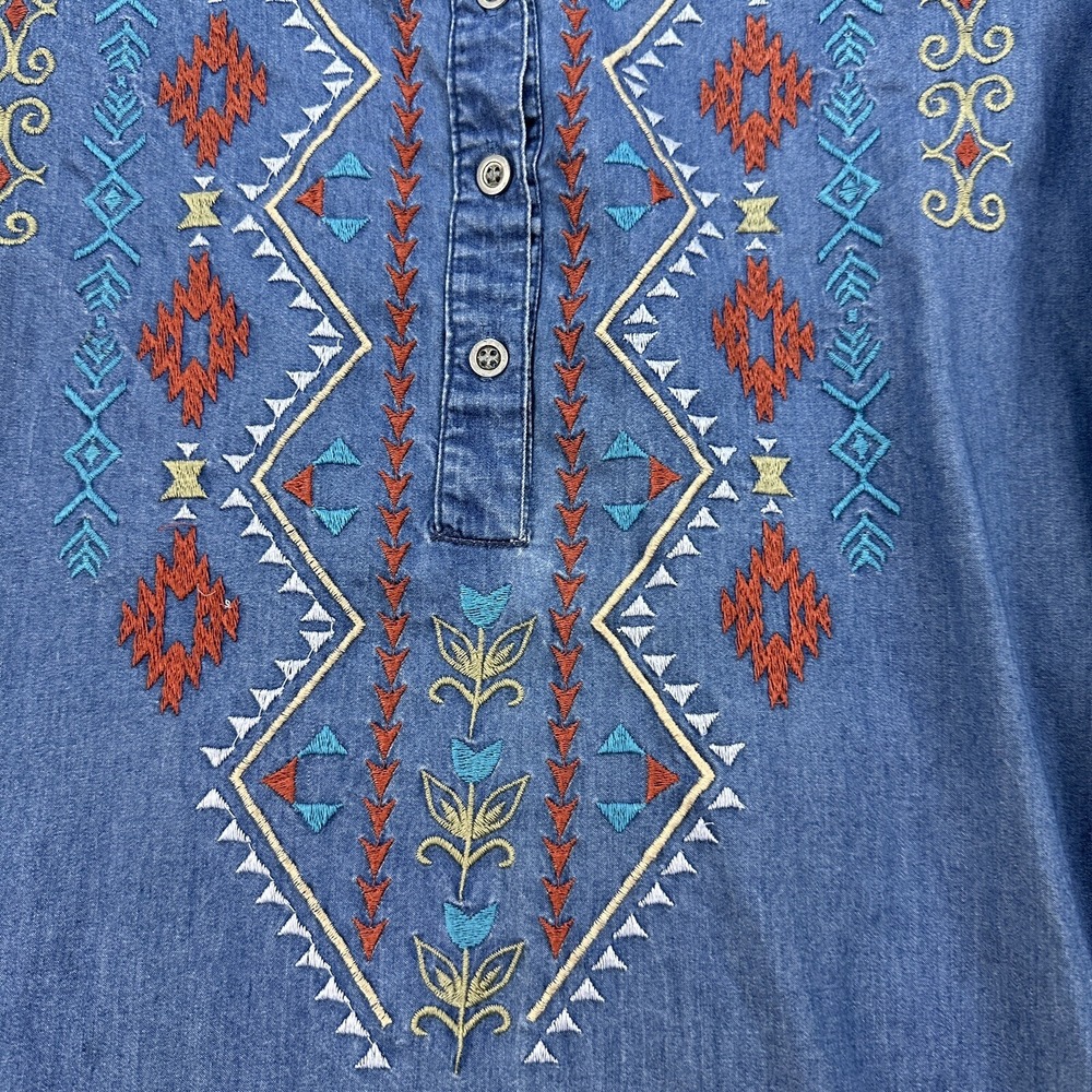 Roper Embroidered Denim Chambray Shirt Dress Western Cowgirl Size Sz S See Pics - Picture 5 of 13